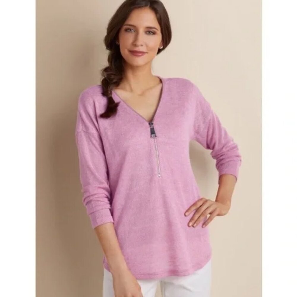 Soft Surroundings Valentina Purple Zip Up Sweater Plus Size 2XL